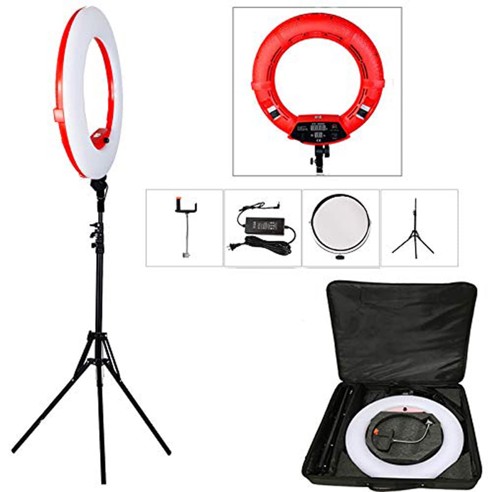 Yidoblo18 Dimmable Fluorescent Ring Light Kit: 96W 5500K Ring Light, Light Stand, Soft Tube, Filter and Bag for Photography YouTube Self Video Make-up (Red-FD-48II)