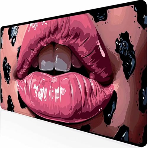 Alfombrilla Ratón Grande Rojo Labios, Alfombrilla Raton Impermeable Antideslizante, Mouse Pad con Base de Goma Bordes Cosidos, Accesorios Gaming, Mousepad para Gamer, PC 700 x 300 x 3MM -z1c09769