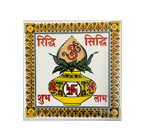 Image of Ceramic Tiles Shub Labh and Kalas Set for Home Entrance, Temple, Office - 6 x 6 Inch Brand
