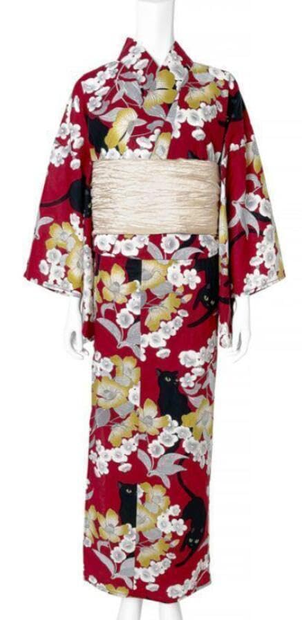 良品　ツモリチサト　浴衣　黒猫　ネコ　花柄 Amazon.co.jp: 黒ネコ浴衣黒地 赤い花柄に猫 キュートなモダン