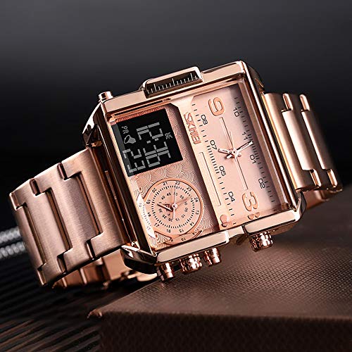 Image of SKMEI Men's Digital Sports Watch, LED Square Large Face Analog Quartz Wrist Watch with Multi-Time Zone Waterproof Stopwatch