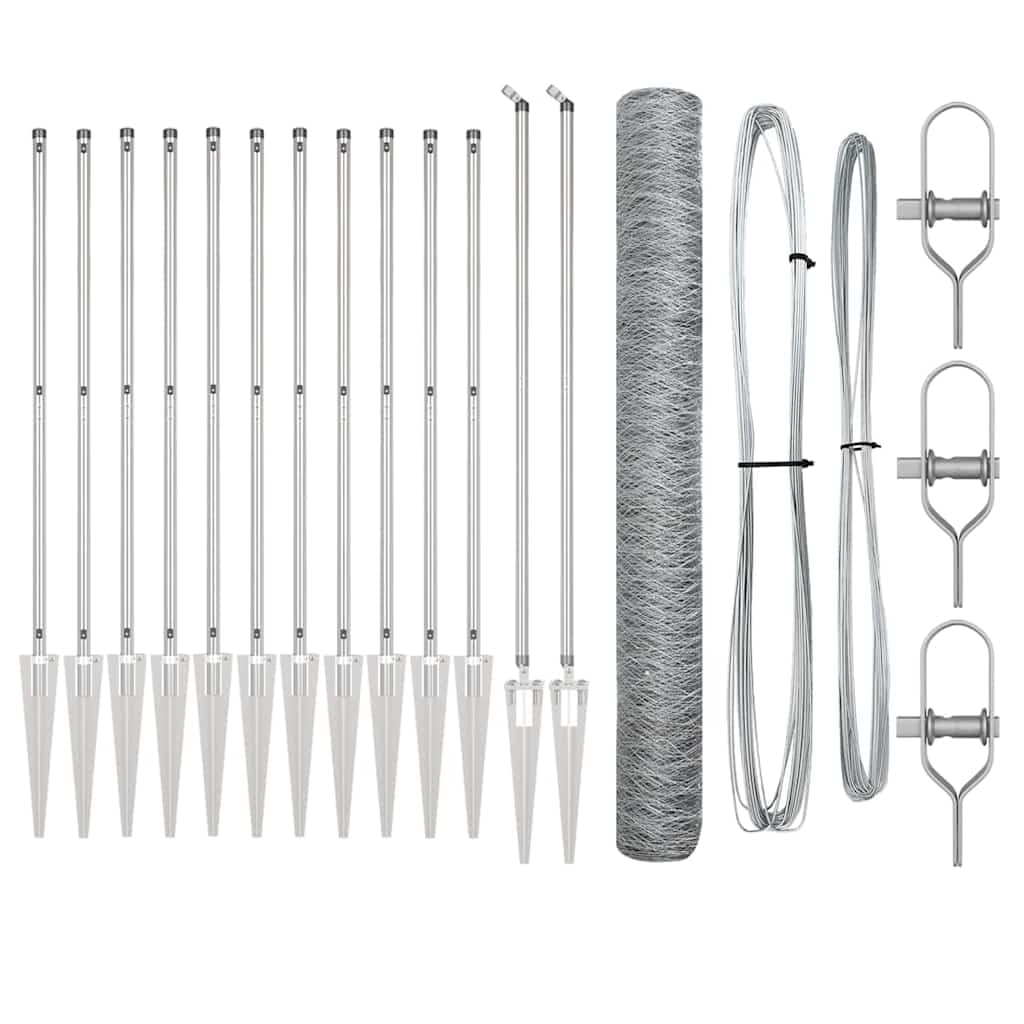 Fence Post Silver 25 x 1.2 m (50 mm Mesh) Steel Garden Fencing Panel with Corrosion Resistant Outdoor Barrier for Pet Enclosure and Property Security 26 Spike Posts Included