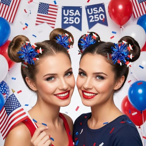 6 pack de pinzas de cabello Independence Day rojo azul y blanco miniatura 7