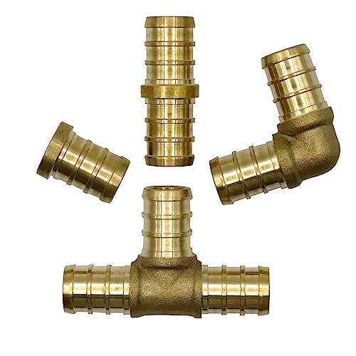 Image of 1 /2 Inch PEX Fittings 40pcs, 16 Coupler, 8 Elbow, 8 Tee and 8 Plug, PEX Brass Crimp Fitting Combo, No-Lead Brass for PEX Pipe Plumbing Projects by MISPIRE