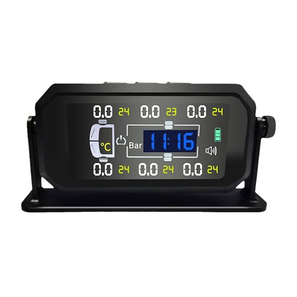Osmond de Monitoreo de Presión de Neumáticos TPMS para Automóvil, RV, Camión, Sensor Solar de 6 Ruedas, Reloj de Temperatura, Pantalla de Presión de AIRE, Alarma B