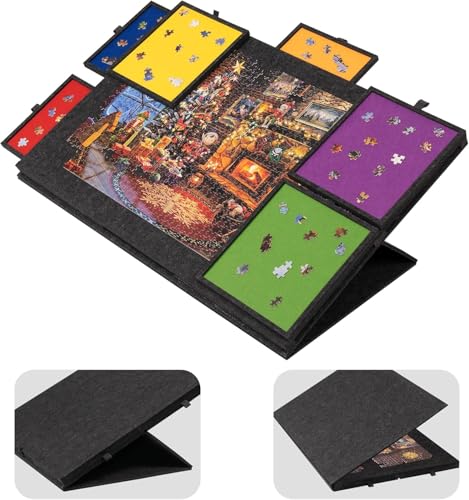 Last Page 1000 Piece Tilting Puzzle Board with 2-in-1 Designed Stand & Cover Lightweight Felt Mat Plateau with 6 Colored Drawers Portable Jigsaw Puzzle Table with Storage for Adults - Dark Gray