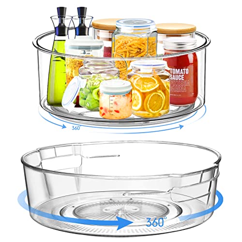 2 Stück Drehteller Lazy Susan Drehteller Organizer 24 cm und 28 cm Kühlschrank Drehteller für Vorratsdosen und Gewürze Transparent Cover