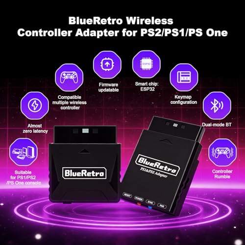 Image of BITFUNX BlueRetro PS2 /PS1 /PS One Wireless Controller Adapter - Support Firmware Upgrade, Dual-Mode BT, Keymap Configuration, Compatible with PS3 /PS4 /PS5,Series X /S,Switch Pro Bluetooth Controllers