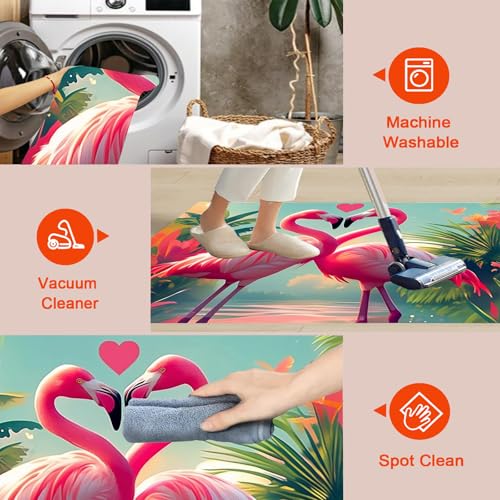 Tapis poils courts lavable forêt tropicale rose 60x90 - 6