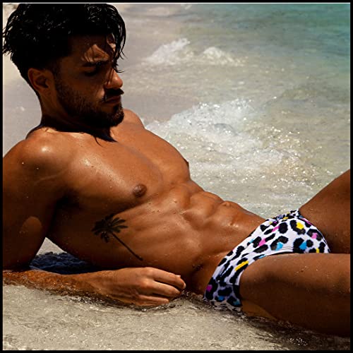 Bang Men's Swimwear - Swim Brief - Premium Swimsuit W/Removable Pouch (8-Bit Pop Leopard - S) #TOP6
