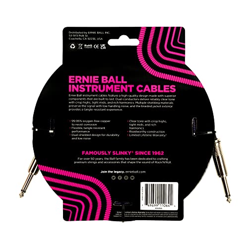 Image of Ernie Ball Braided Instrument Cable, Straight Straight, 18ft, Purple /Black