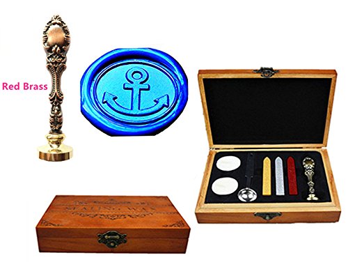 Timbre de cire d'ancre et son coffret cadeau en bois pour emballage personnalisé