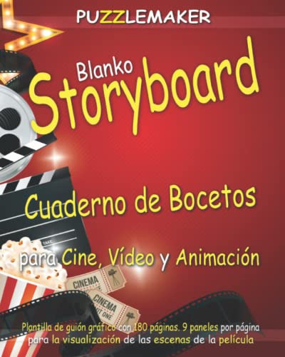 Blanko Storyboard – Cuaderno de Bocetos para cine, vídeo y animación: Plantilla de guión gráfico con 180 páginas. 9 paneles por página para la visualización de las escenas de la película