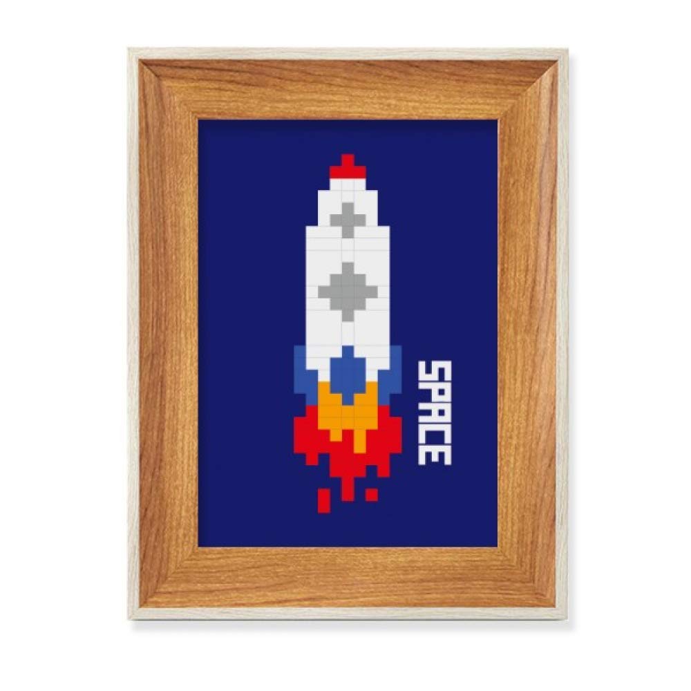 Tableau art pixel fusée et cadre en bois de bureau noble