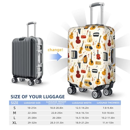 Luggage Cover - Retro Musical Instruments Print Travel Suitcase Covers For Luggage, High Elasticity Suit Case Cover Protector Fits 18-32 Inch2