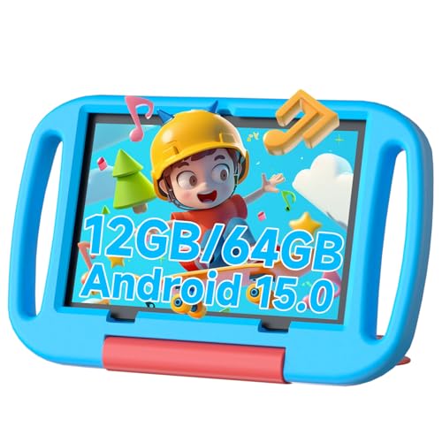 Image of Android 15 Kids Tablet 10.1 inch, 12GB RAM 64GB ROM, 2.0GHz Processor, 6000mAh Battery, Dual 2MP+8MP Camera, Shockproof EVA Silicone Case, Toddler Educational Learning Tablet PC (Blue)
