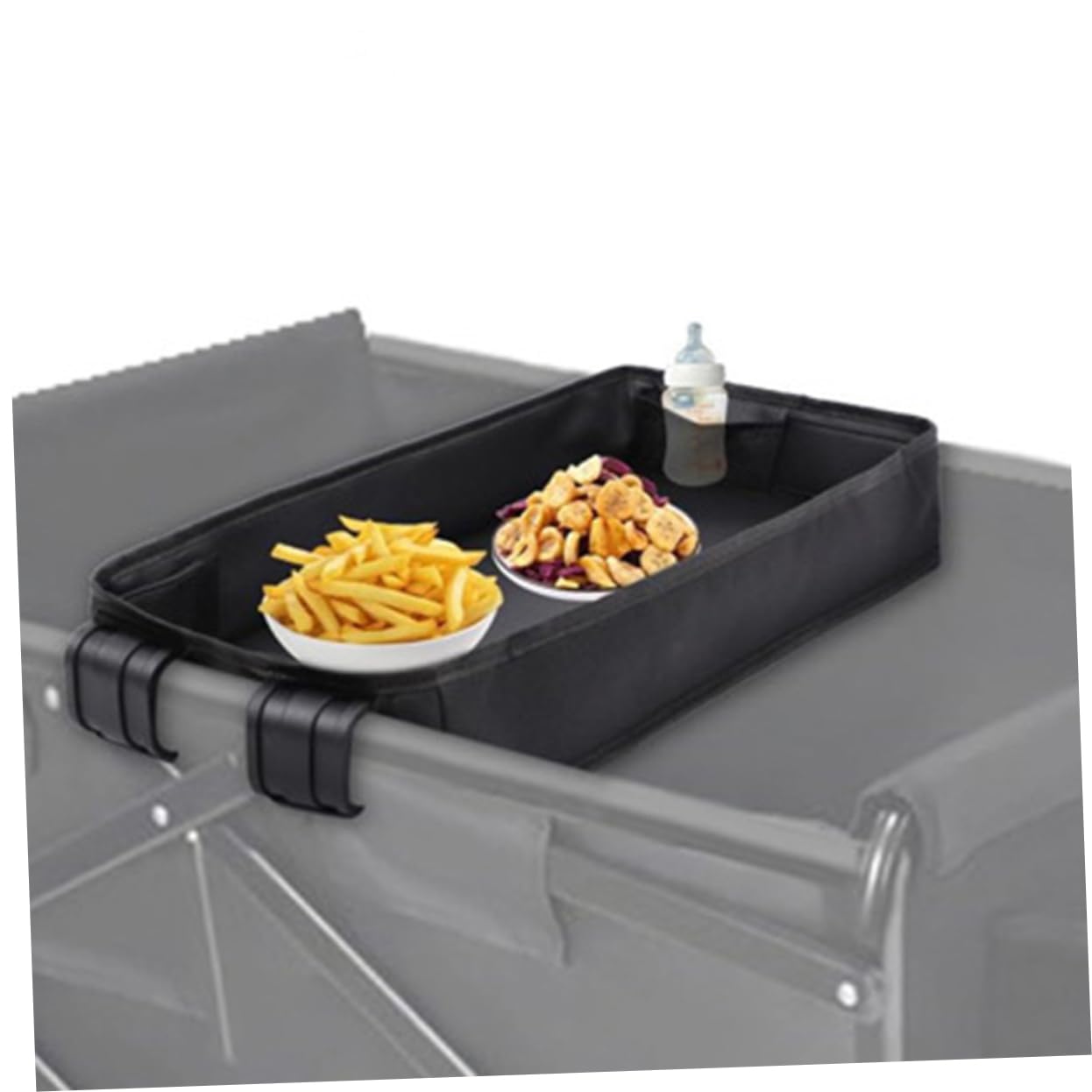 Kinderwagen Tablett mit Snackhalter für Junge Mädchen Verstellbare Clip Essensablage Schwarz und Tragbar für Ausflüge
