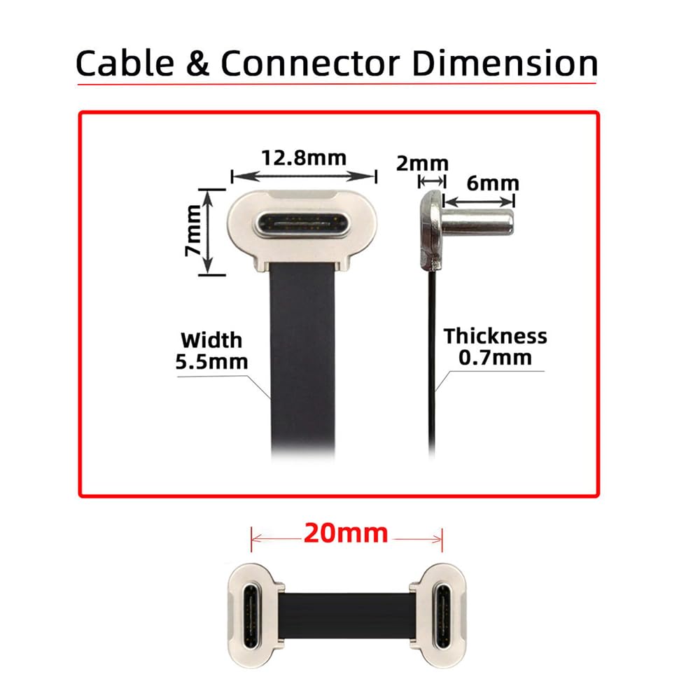 Xiwai Cavo Di Prolunga Angolare USB C Maschio - USB C Femmina, Piatto E Ultra Sottile, Ricarica Rapida 65W, Trasferimento Dati 480 Mbps, 50 Cm - 3