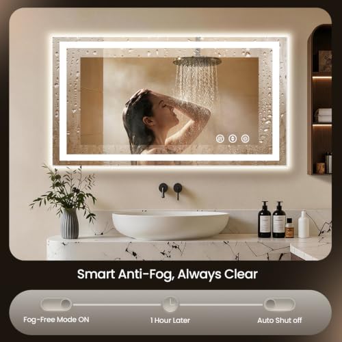 Image of 48x30 LED Bathroom Mirror with Anti-Fog, Backlit & Front Lights, Memory | Dimmable 3 Color CRI 95+ Shatterproof Tempered Glass ETL Listed for Safety Lighted Bathroom Vanity Mirror for Wall