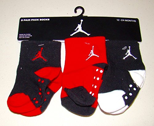 Nike Air Jordan Toddler Baby Socks Non-Slip 3 Pack Size 12-24 Month Black/White/Red