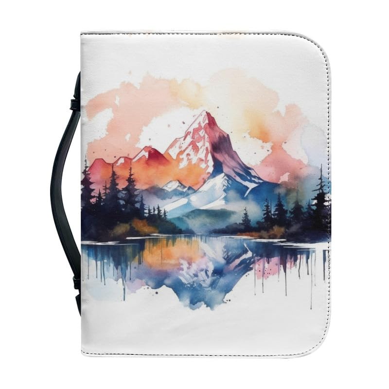 Kuiaobaty Watercolor Mountain Print Book Covers for Novel,Notebook, White Zip up Dustproof Book Bag, Book Sleeve Cover 12 x 9 x 2.4 inch — image 1
