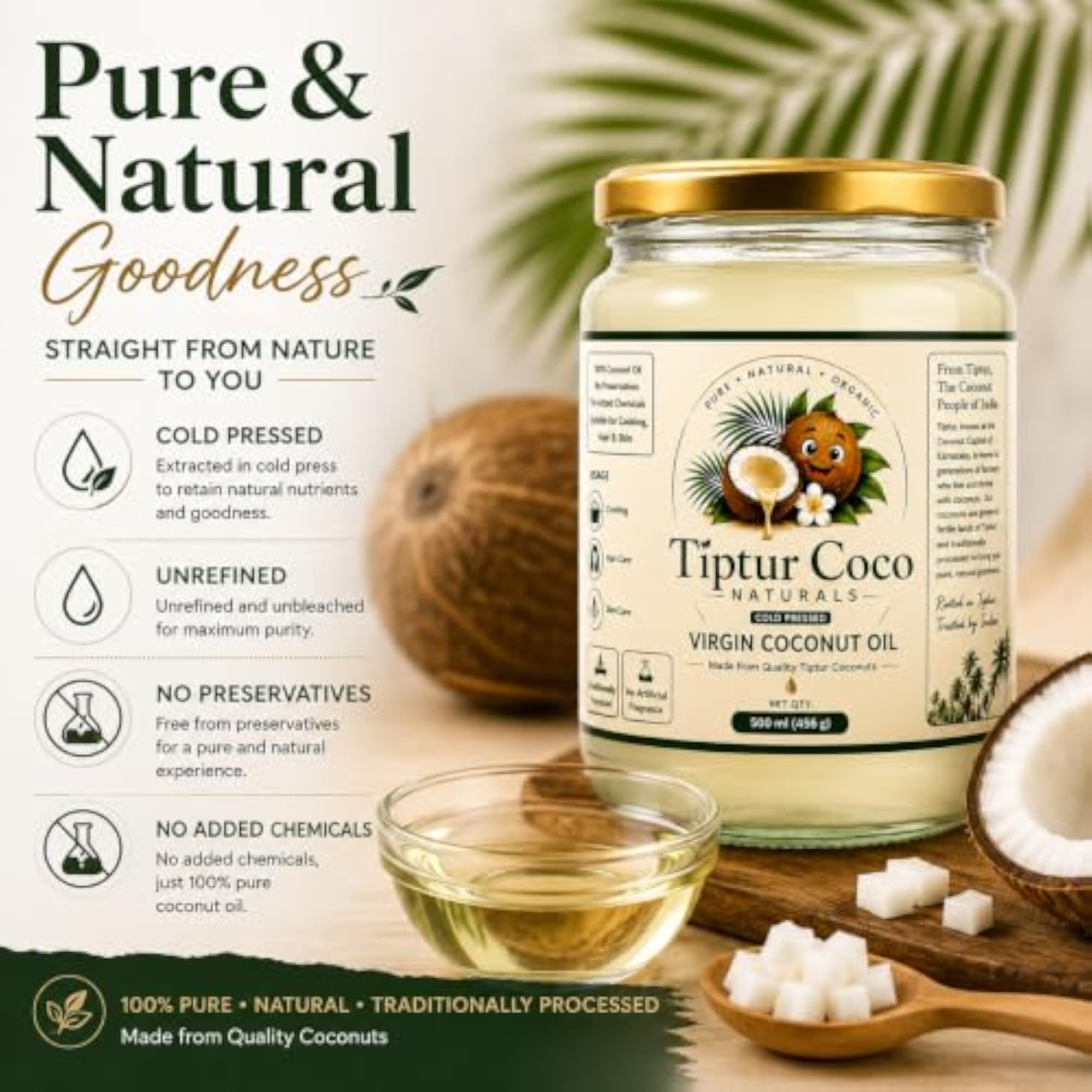 Virgin Coconut Oil, Cold Pressed for Hair & Skin