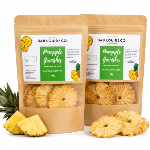 Image of Bablouie Dried Pineapple Slices for Cocktail Garnish Dehydrated Pineapple Garnishes Rings for Pina Colada, Tropical Mocktail, Granola & Snacks, 100% Natural Air-Dried Fruit, No Sugar (Pack of 2 x 50g each)