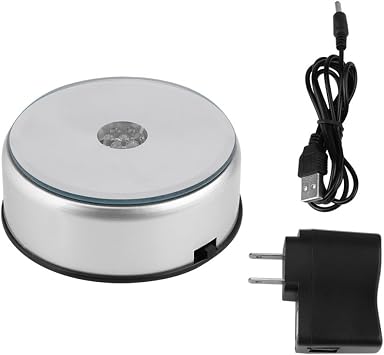 4" LED Display Base for Crystals Glass Art, Colorful Light 7 RGB LEDs Lighted Rotating Crystal Display Stand Holder with AC Adapter