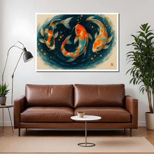 Tableau carpes koï impression toile décoration zen moderne 60x80