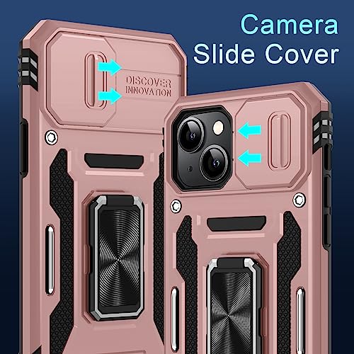 Deerlamn PHONE CASE IPHONE 13 For Iphone 13/Iphone 14 6.1-Inch With Slide Camera Cover+Screen Protector(2 Packs),Rotated Ring Kickstand Military Grade Shockproof Protective Cover-Rose Gold thumb #2