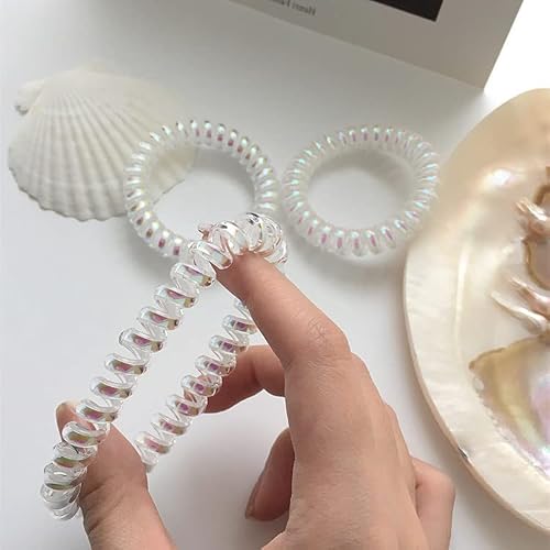 Mermaid Laser Frosted Dazzling Color Tele Ties Frosted Spiral Hair Ties Phone Cord Coil Spiral Bracelet Ponytail Holders Hair Coils No Crease For Women Girl Kid #TOP4
