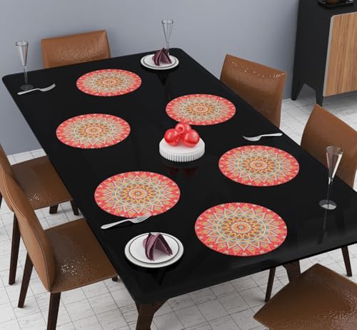 Image of LaVichitra Cotton Table Placemat | Dining Table Mat | Bed Side Table Mat | Cotton Round Shape Placemats | Washable PlaceMat for Shelves & Plant Pots - Pack of 6, Rangoli Print