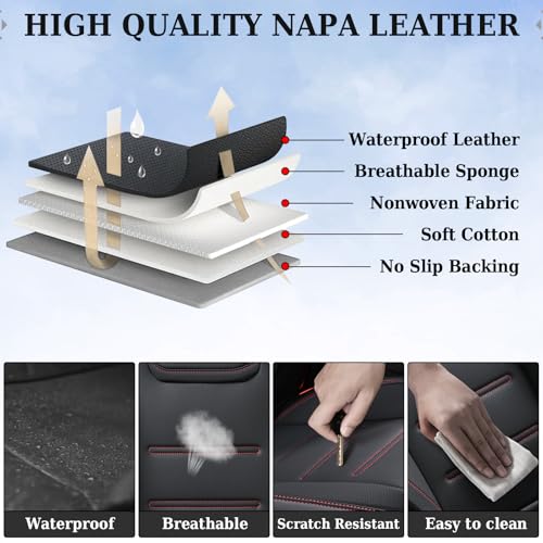Image of Coverado Car Seat Covers Full Set, Seat Covers for Cars, Car Seat Protector Waterproof, Leather Cushion, Universal Car Interior Covers Seat Protectors for Most Cars Black-Redline