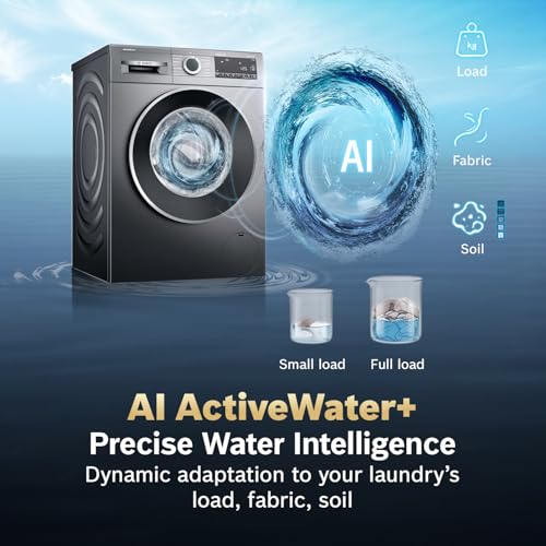 Image of Bosch 10 kg 5 Star Front Load Fully Automatic Washing Machine, AI ActiveWater, Automated Dosing of Detergent(ADOS),Inbuilt heater,14 Wash Programs,60L Large Drum,Cast Iron Grey,WGA254IRIN (2026 model)
