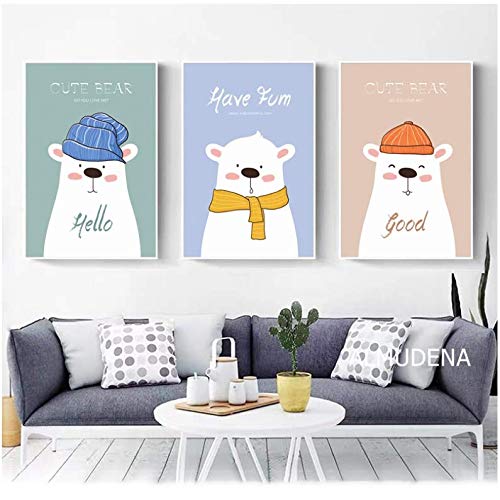 Affiche ours mignon pour pépinière et toile de peinture murale enfant 50x70cm sans cadre