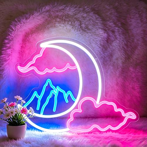 Image of Cloud Moon Mountain Neon Sign Led Neon Lights Neon Signs for Wall Decor Light Up Sign for Birthday Party Club Gift