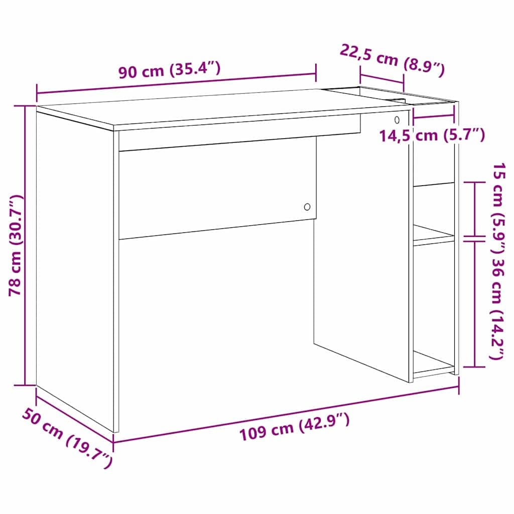 Scrivania in rovere Artisan, 109 x 50 x 78 cm, moderna scrivania per computer con ampio spazio di archiviazione, ideale per ufficio, casa, studio, ergonomica e salvaspazio