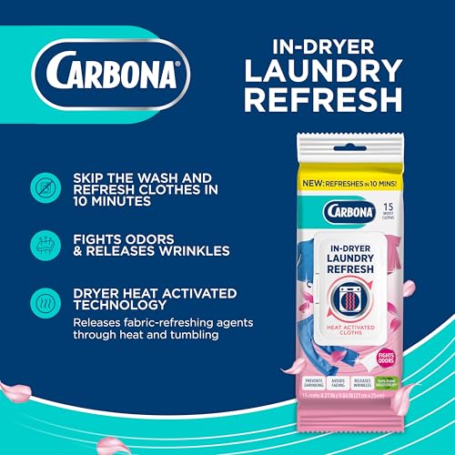 Carbona Laundry Refresh Dryer Sheets 15ct | Odor Eliminator, Wrinkle Releaser, Fabric Softener | Heat-Activated, Static Reducer, Prevents Shrinking & Fading | Quick Clothes Refresh - Image 3