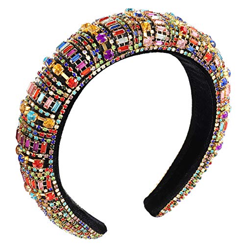 Baroque Rhinestone Padded Headband For Woman Girls Statement Wide Hairbands Bejewelled Party Wedding Headwear Hair Accessories (multicolor crysts4)