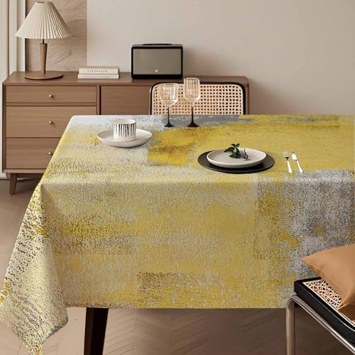 Kiatuniya Nappe Jaune 140 x 200 cm Rectangulaire Art Moderne Peinture Nappes Courtes Décoration de Table Centre Lavable Décoration Esthétique Nappe pour...