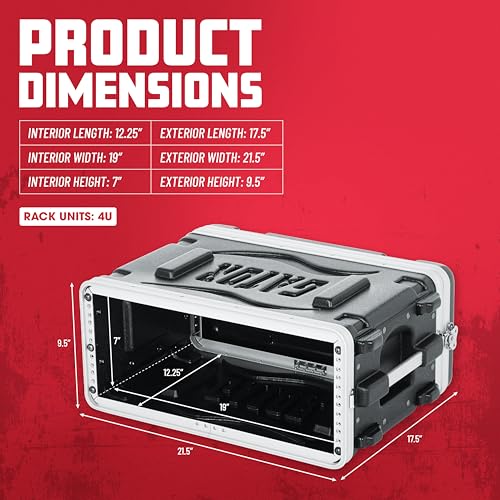 Gator Cases leichtes, geformtes 4U-Rack-Gehäuse mit hochbelastbaren Verschlüssen; geringe Tiefe von 36 cm, 4U (GR-4S)