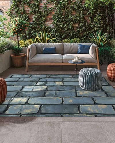 4x6ft Outdoor Rugs for Patio Shabby Rustic Old Brick Wall Non Shedding Outside Carpet, Vintage Brick Large Washable Area Rug Pads for Backyard Balcony Indoor Living Room