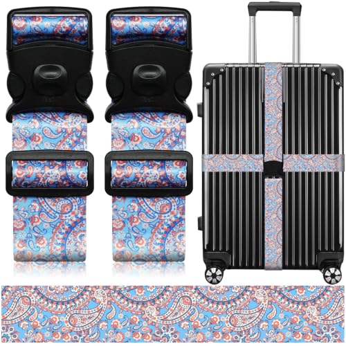 Image of Luggage Straps for Suitcases, Travel Adjustable Belt with Quick Release Buckle, Heavy Duty Nylon Bag Packing Strap, Unique Bright Identifiers Business Travel Accessories (2 Pack) - Blue Diamond