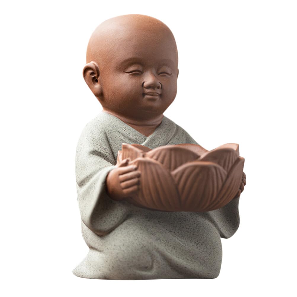 HOLIDYOYO Buddha Tealight Candle Holder Statue, Ceramic Baby Buddha Statues Tea Light Candle Holder Little Monks Figures Desktop Ornament for Office Table Shelves Home Living Room Decoration