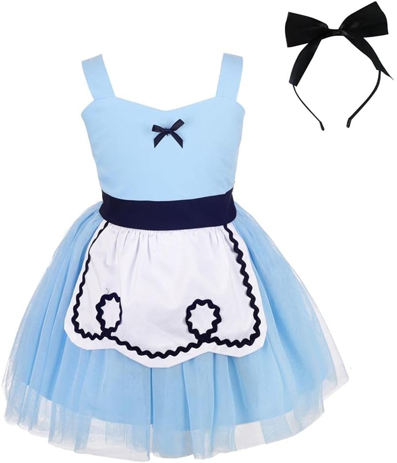 Dressy DaisyPrincess Costume with Hair Hoop for Baby Toddler Little Girls Fancy Wonderland Summer Tulle Dress Up, Blue