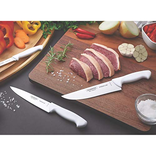 Image of TRAMONTINA Premium 6-Inch Utility Knife - Stainless Steel Blade & White Polypropylene Handle, Dishwasher Safe - Ideal for Piercing, Cutting & Prepping Meats