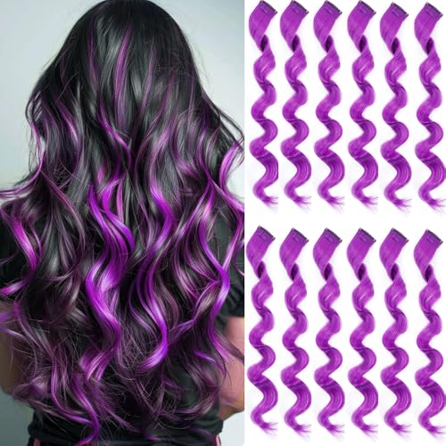 12 Pcs Purple Curly Wavy Hair Extensions 22 Inch