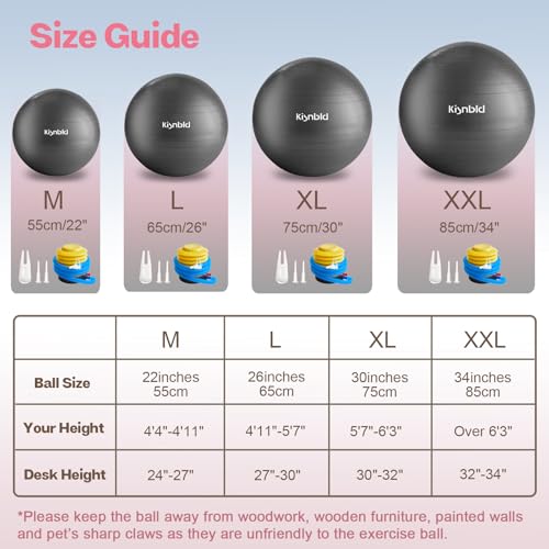 Image of kisnbld Exercise Ball, Extra Thick Yoga Ball for Workout Pregnancy Stability, 4 Sizes Anti-Burst Balance Ball with Foot Pump - Heavy Duty Fitness Ball Chair for Office, Home & Gym