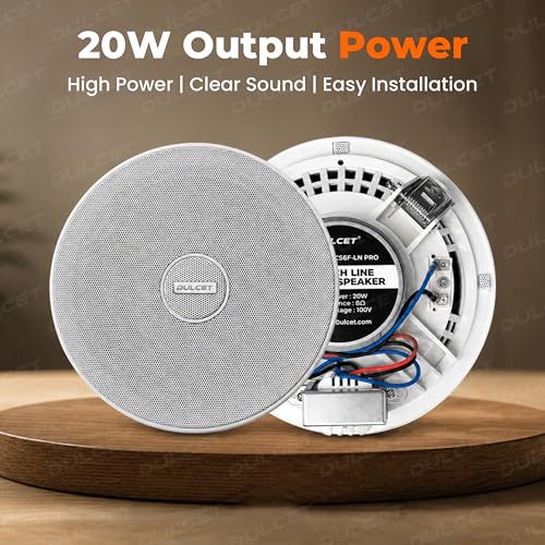Image of DULCET DC-CS6F-LN Pro White 6.5 inch 20W 2 Way 8 Ohms Ceiling Speaker with Dedicated 100V Constant Supply Input & Line Matching Transformer for PA Amplifier