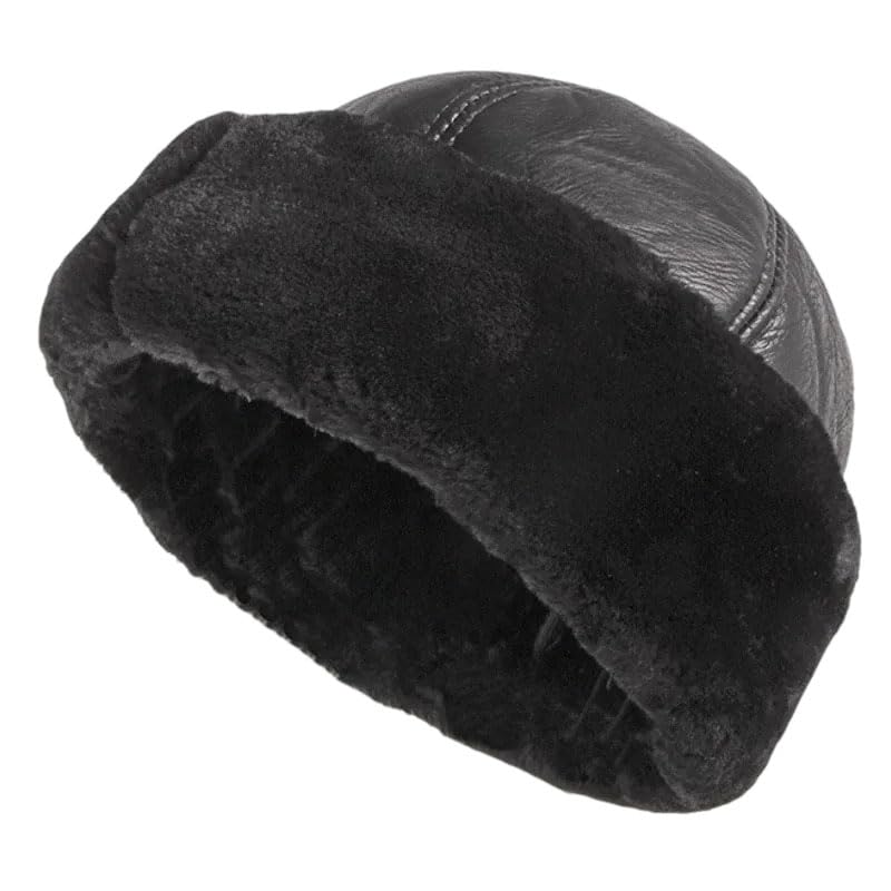 Gruba, ciepła, zimowa czapka męska, czarna, futrzana, rosyjska, męska, wiatroszczelna, narciarska, z polarową podszewką, czarno-średnia,Black-Medium